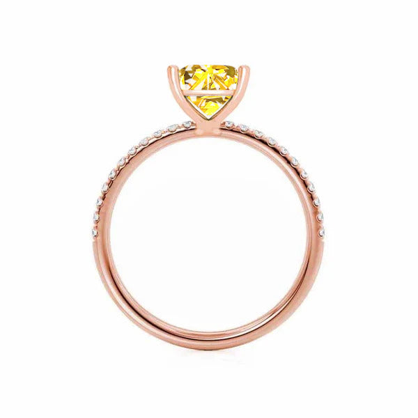 MACY - Chatham® Princess Yellow Sapphire 18k Rose Gold Petite Pavé Shoulder Set Ring