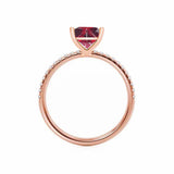 MACY - Chatham® Princess Ruby 18k Rose Gold Petite Pavé Shoulder Set Ring