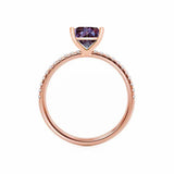 MACY - Chatham® Princess Alexandrite 18k Rose Gold Petite Pavé Shoulder Set Ring