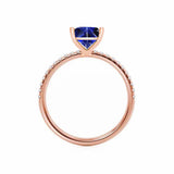 MACY - Chatham® Princess Blue Sapphire 18k Rose Gold Petite Pavé Shoulder Set Ring