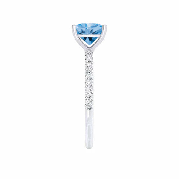 MACY - Chatham® Princess Aqua Spinel 18k White Gold Petite Pavé Shoulder Set Ring