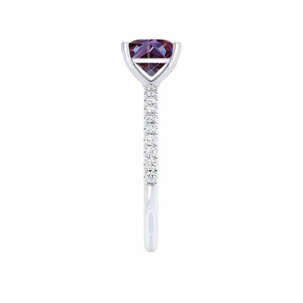 MACY - Chatham® Princess Alexandrite 18k White Gold Petite Pavé Shoulder Set Ring