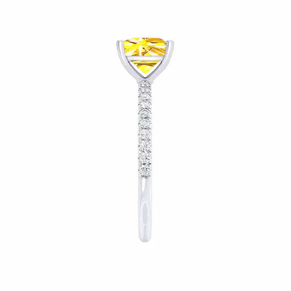 MACY - Chatham® Princess Yellow Sapphire 18k White Gold Petite Pavé Shoulder Set Ring