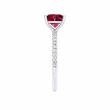 MACY - Chatham® Princess Ruby 18k White Gold Petite Pavé Shoulder Set Ring