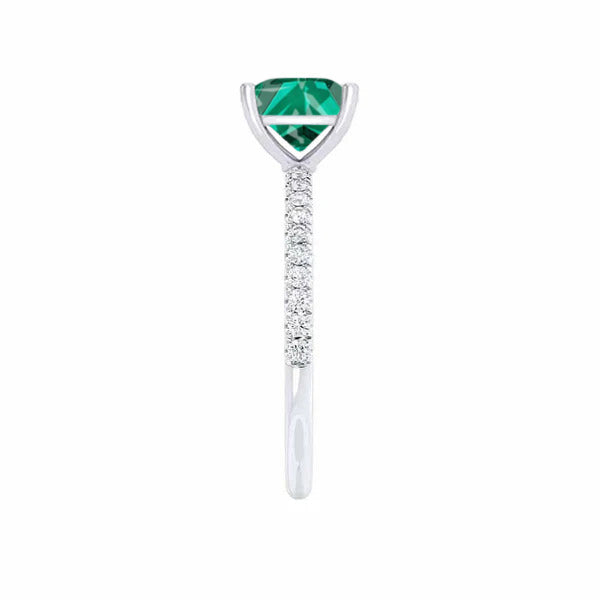MACY - Chatham® Princess Emerald 18k White Gold Petite Pavé Shoulder Set Ring