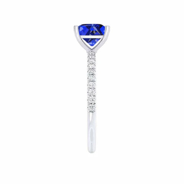 MACY - Chatham® Princess Blue Sapphire 950 Platinum Petite Pavé Shoulder Set Ring
