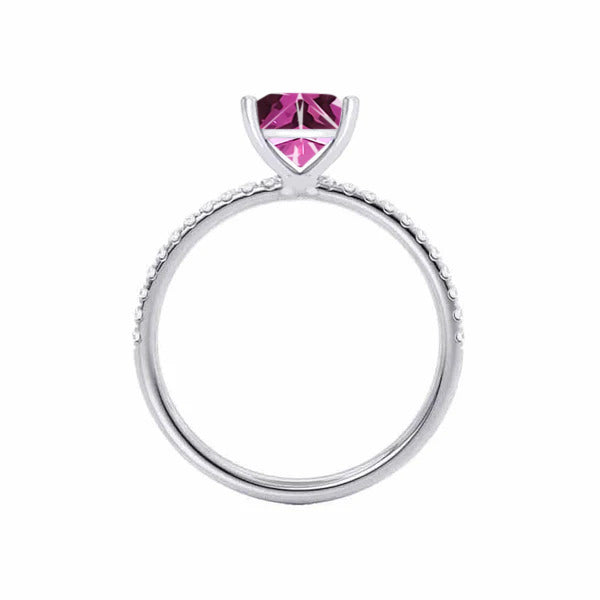 MACY - Chatham® Princess Pink Sapphire 950 Platinum Petite Pavé Shoulder Set Ring