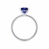 MACY - Chatham® Princess Blue Sapphire 950 Platinum Petite Pavé Shoulder Set Ring