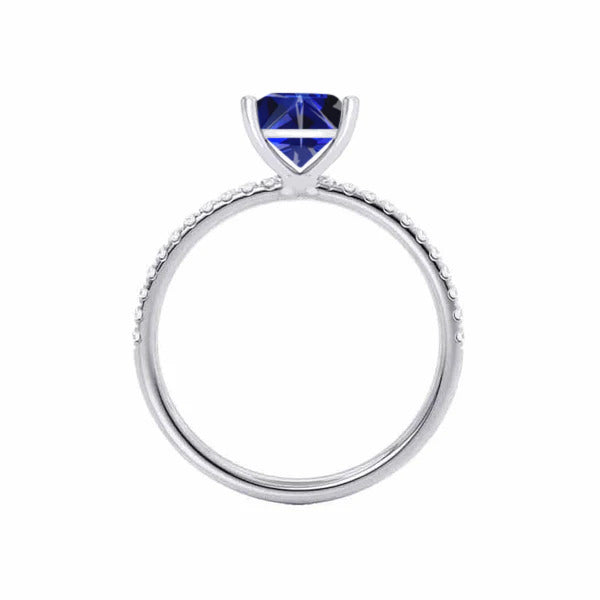 MACY - Chatham® Princess Blue Sapphire 950 Platinum Petite Pavé Shoulder Set Ring
