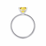 MACY - Chatham® Princess Yellow Sapphire 18k White Gold Petite Pavé Shoulder Set Ring