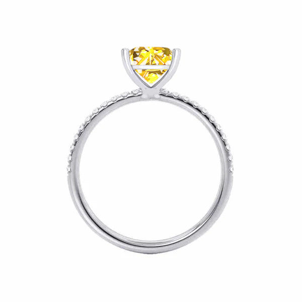MACY - Chatham® Princess Yellow Sapphire 18k White Gold Petite Pavé Shoulder Set Ring