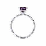 MACY - Chatham® Princess Alexandrite 18k White Gold Petite Pavé Shoulder Set Ring