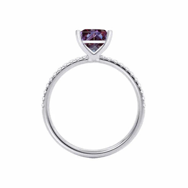 MACY - Chatham® Princess Alexandrite 18k White Gold Petite Pavé Shoulder Set Ring