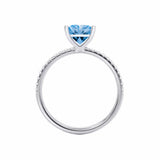 MACY - Chatham® Princess Aqua Spinel 18k White Gold Petite Pavé Shoulder Set Ring