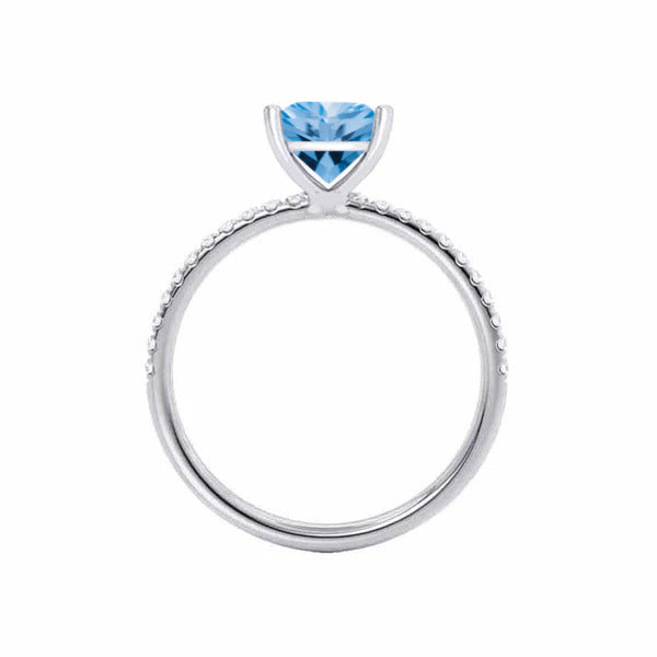 MACY - Chatham® Princess Aqua Spinel 18k White Gold Petite Pavé Shoulder Set Ring