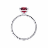 MACY - Chatham® Princess Ruby 18k White Gold Petite Pavé Shoulder Set Ring