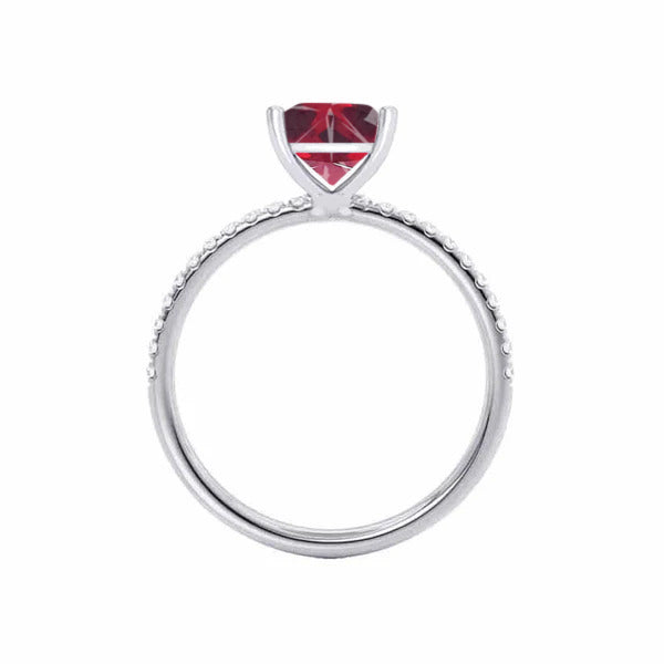 MACY - Chatham® Princess Ruby 18k White Gold Petite Pavé Shoulder Set Ring