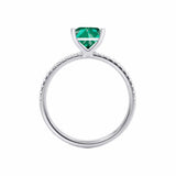 MACY - Chatham® Princess Emerald 18k White Gold Petite Pavé Shoulder Set Ring