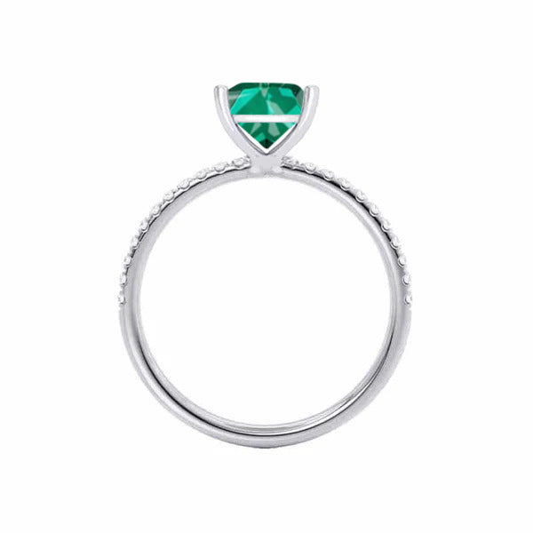 MACY - Chatham® Princess Emerald 18k White Gold Petite Pavé Shoulder Set Ring