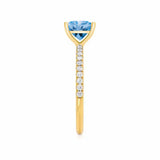 MACY - Chatham® Princess Aqua Spinel 18k Yellow Gold Petite Pavé Shoulder Set Ring