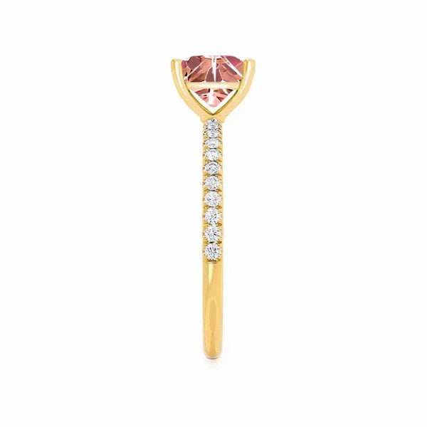 MACY - Chatham® Princess Champagne True Sapphire 18k Yellow Gold Petite Pavé Shoulder Set Ring
