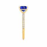 MACY - Chatham® Princess Blue Sapphire 18k Yellow Gold Petite Pavé Shoulder Set Ring
