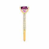 MACY - Chatham® Princess Pink Sapphire 18k Yellow Gold Petite Pavé Shoulder Set Ring