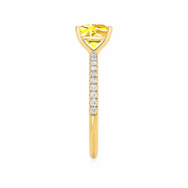 MACY - Chatham® Princess Yellow Sapphire 18k Yellow Gold Petite Pavé Shoulder Set Ring