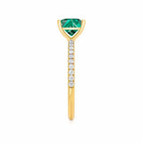 MACY - Chatham® Princess Emerald 18k Yellow Gold Petite Pavé Shoulder Set Ring
