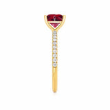 MACY - Chatham® Princess Ruby 18k Yellow Gold Petite Pavé Shoulder Set Ring