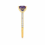 MACY - Chatham® Princess Alexandrite 18k Yellow Gold Petite Pavé Shoulder Set Ring