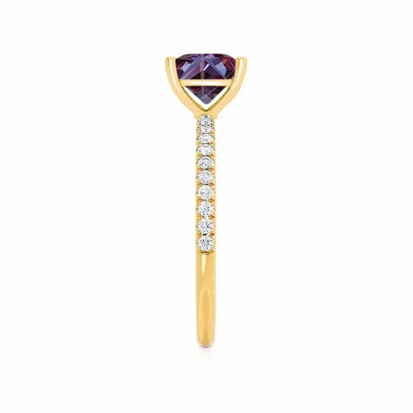 MACY - Chatham® Princess Alexandrite 18k Yellow Gold Petite Pavé Shoulder Set Ring