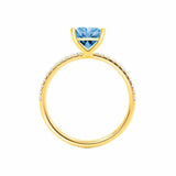 MACY - Chatham® Princess Aqua Spinel 18k Yellow Gold Petite Pavé Shoulder Set Ring
