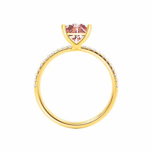 MACY - Chatham® Princess Champagne True Sapphire 18k Yellow Gold Petite Pavé Shoulder Set Ring
