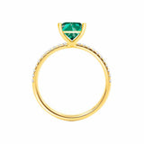 MACY - Chatham® Princess Emerald 18k Yellow Gold Petite Pavé Shoulder Set Ring
