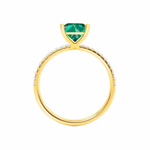 MACY - Chatham® Princess Emerald 18k Yellow Gold Petite Pavé Shoulder Set Ring