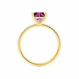 MACY - Chatham® Princess Pink Sapphire 18k Yellow Gold Petite Pavé Shoulder Set Ring
