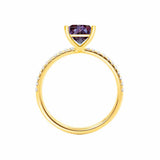 MACY - Chatham® Princess Alexandrite 18k Yellow Gold Petite Pavé Shoulder Set Ring