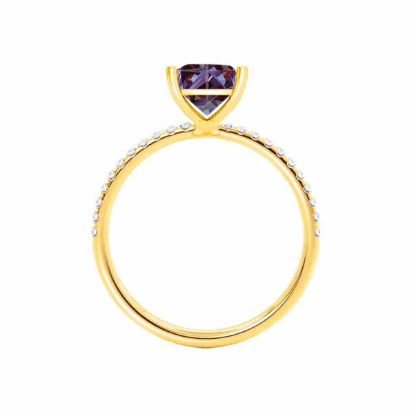 MACY - Chatham® Princess Alexandrite 18k Yellow Gold Petite Pavé Shoulder Set Ring