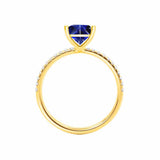 MACY - Chatham® Princess Blue Sapphire 18k Yellow Gold Petite Pavé Shoulder Set Ring
