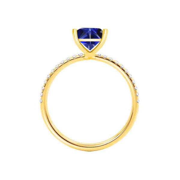 MACY - Chatham® Princess Blue Sapphire 18k Yellow Gold Petite Pavé Shoulder Set Ring
