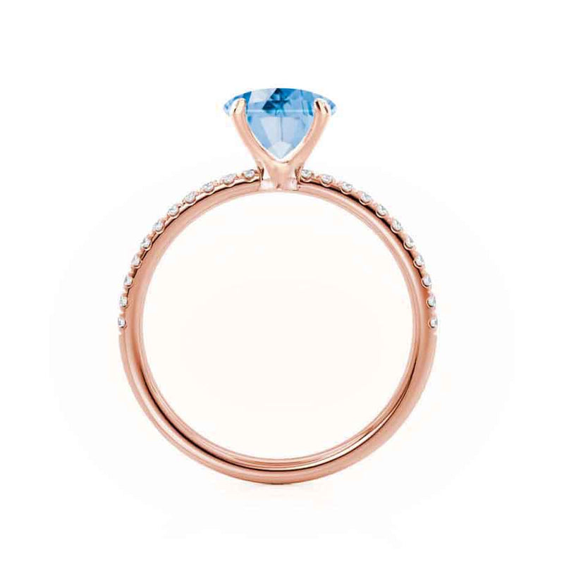 MACY - Chatham® Elongated Cushion Aqua Spinel 18k Rose Gold Petite Pavé Shoulder Set Ring