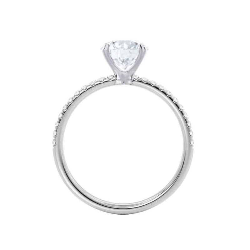 MACY - Oval Natural Diamond 18k White Gold Petite Pavé Shoulder Set Engagement Ring Lily Arkwright