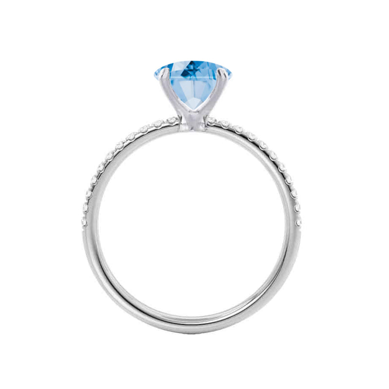 MACY - Chatham® Elongated Cushion Aqua Spinel 18k White Gold Petite Pavé Shoulder Set Ring