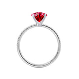 MACY - Chatham® Elongated Cushion Ruby 18k White Gold Petite Pavé Shoulder Set Ring