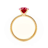 MACY - Chatham® Elongated Cushion Ruby 18k Yellow Gold Petite Pavé Shoulder Set Ring