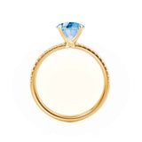 MACY - Chatham® Elongated Cushion Aqua Spinel 18k Yellow Gold Petite Pavé Shoulder Set Ring