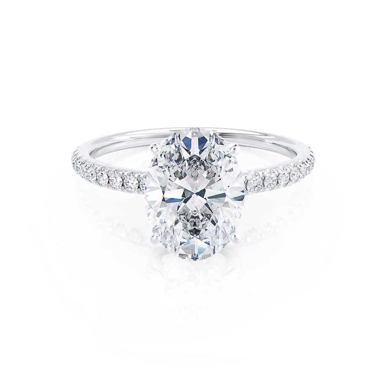 MACY - Oval Natural Diamond 950 Platinum Petite Pavé Shoulder Set Engagement Ring Lily Arkwright