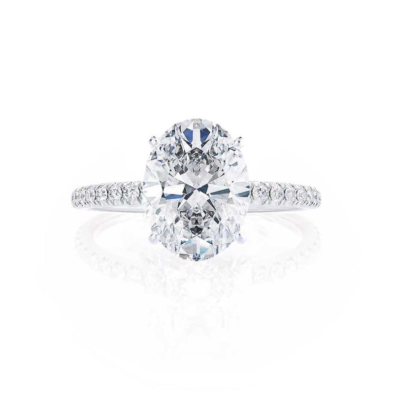 MACY - Oval Natural Diamond 950 Platinum Petite Pavé Shoulder Set Engagement Ring Lily Arkwright