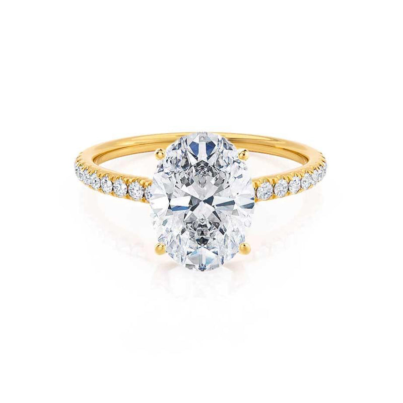 MACY - Oval Natural Diamond 18k Yellow Gold Petite Pavé Shoulder Set Engagement Ring Lily Arkwright